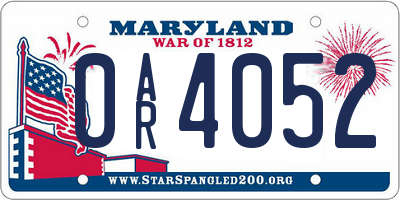 MD license plate 0AR4052