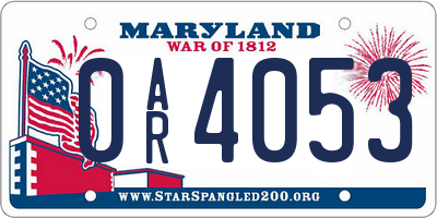 MD license plate 0AR4053