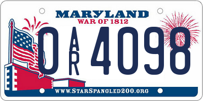 MD license plate 0AR4098