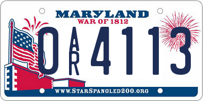 MD license plate 0AR4113