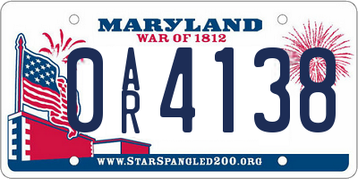 MD license plate 0AR4138
