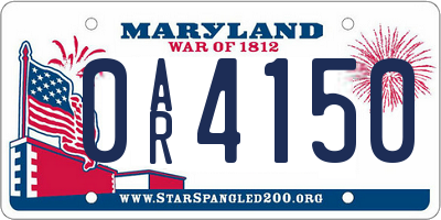 MD license plate 0AR4150