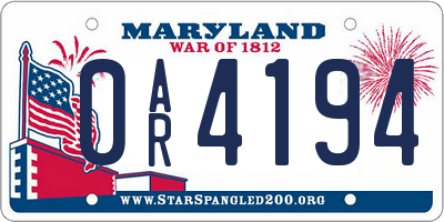 MD license plate 0AR4194