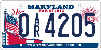 MD license plate 0AR4205