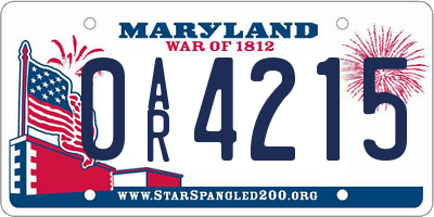 MD license plate 0AR4215