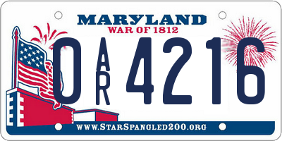 MD license plate 0AR4216