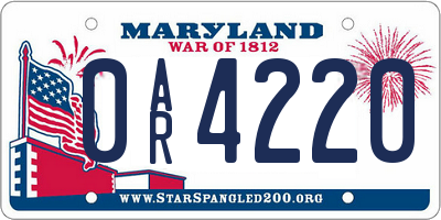 MD license plate 0AR4220