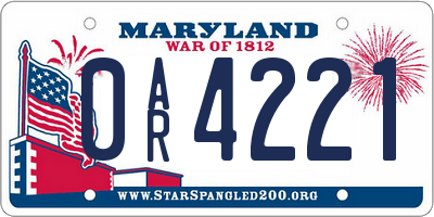 MD license plate 0AR4221