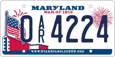 MD license plate 0AR4224