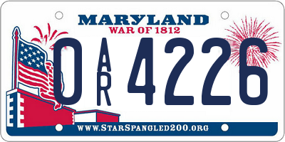 MD license plate 0AR4226