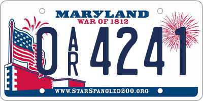 MD license plate 0AR4241