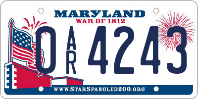 MD license plate 0AR4243