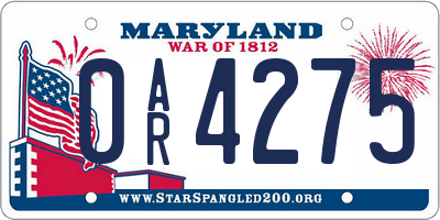 MD license plate 0AR4275