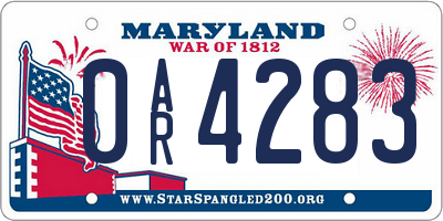 MD license plate 0AR4283
