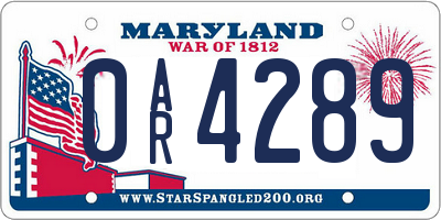 MD license plate 0AR4289