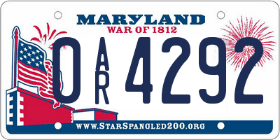 MD license plate 0AR4292
