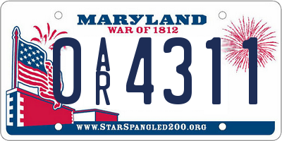 MD license plate 0AR4311