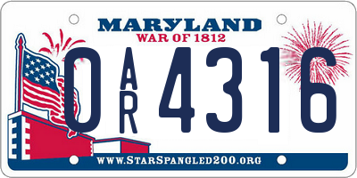 MD license plate 0AR4316