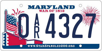 MD license plate 0AR4327