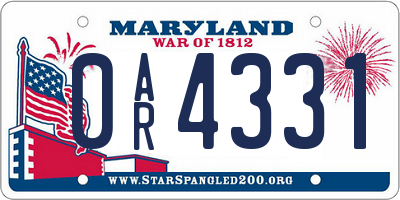 MD license plate 0AR4331