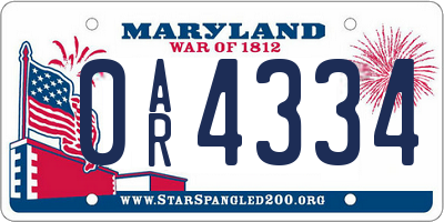 MD license plate 0AR4334