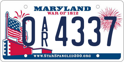 MD license plate 0AR4337