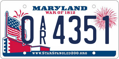 MD license plate 0AR4351