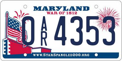 MD license plate 0AR4353