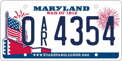 MD license plate 0AR4354