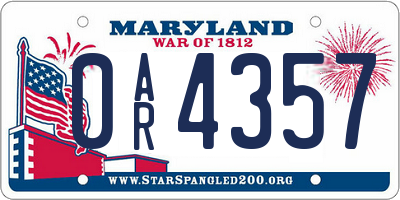 MD license plate 0AR4357