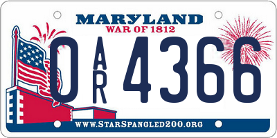 MD license plate 0AR4366