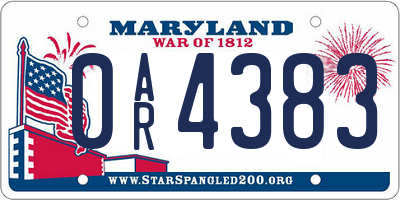 MD license plate 0AR4383
