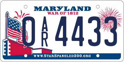 MD license plate 0AR4433