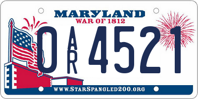 MD license plate 0AR4521