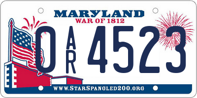 MD license plate 0AR4523