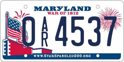 MD license plate 0AR4537