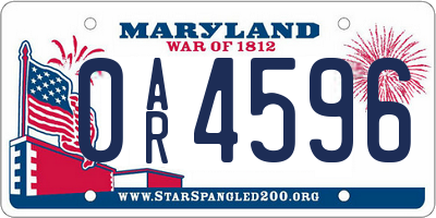 MD license plate 0AR4596