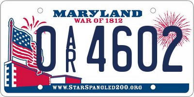MD license plate 0AR4602