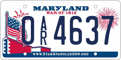 MD license plate 0AR4637
