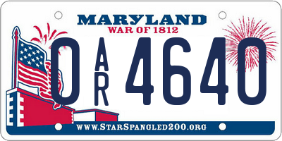 MD license plate 0AR4640