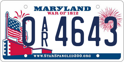 MD license plate 0AR4643