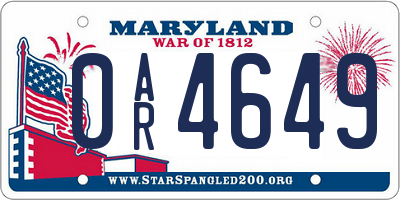 MD license plate 0AR4649
