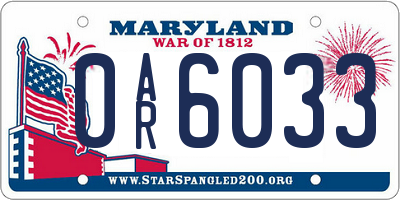 MD license plate 0AR6033