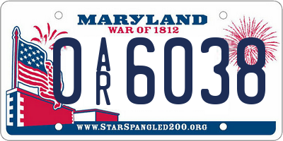 MD license plate 0AR6038