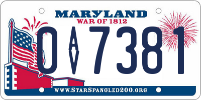 MD license plate 0AV7381