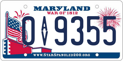 MD license plate 0AV9355
