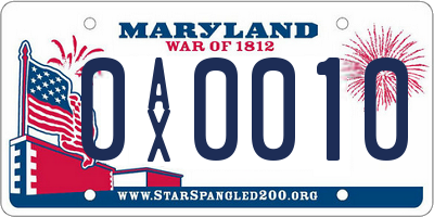 MD license plate 0AX0010
