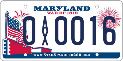 MD license plate 0AX0016
