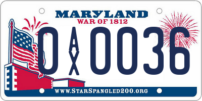 MD license plate 0AX0036