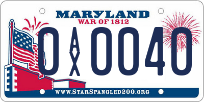 MD license plate 0AX0040